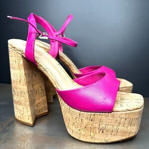 Schutz Platform Sandal 10 Cork Vacation Resort Fuchsia Purple Barbie Pink Glayce